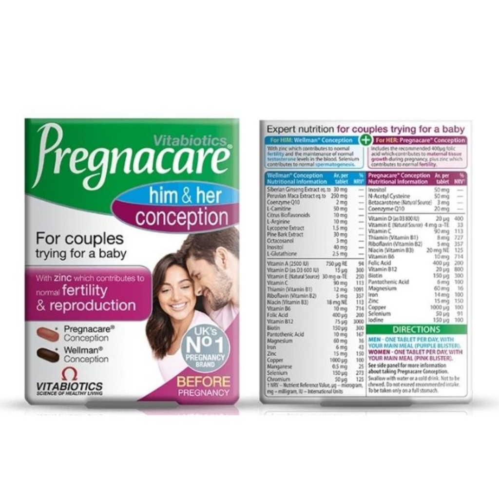 Viên uống Vitabiotics Pregnacare Him & Her Conception 60 viên cho cả vợ và chồng tăng khả năng thụ thai