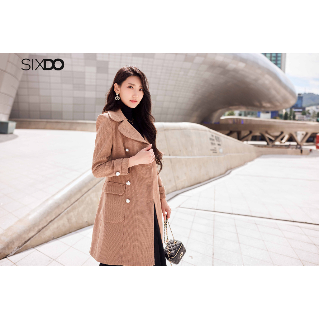 Áo khoác mangto SIXDO (Light Brown Long Woven Coat)