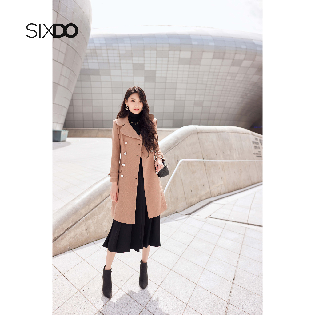 Áo khoác mangto SIXDO (Light Brown Long Woven Coat)