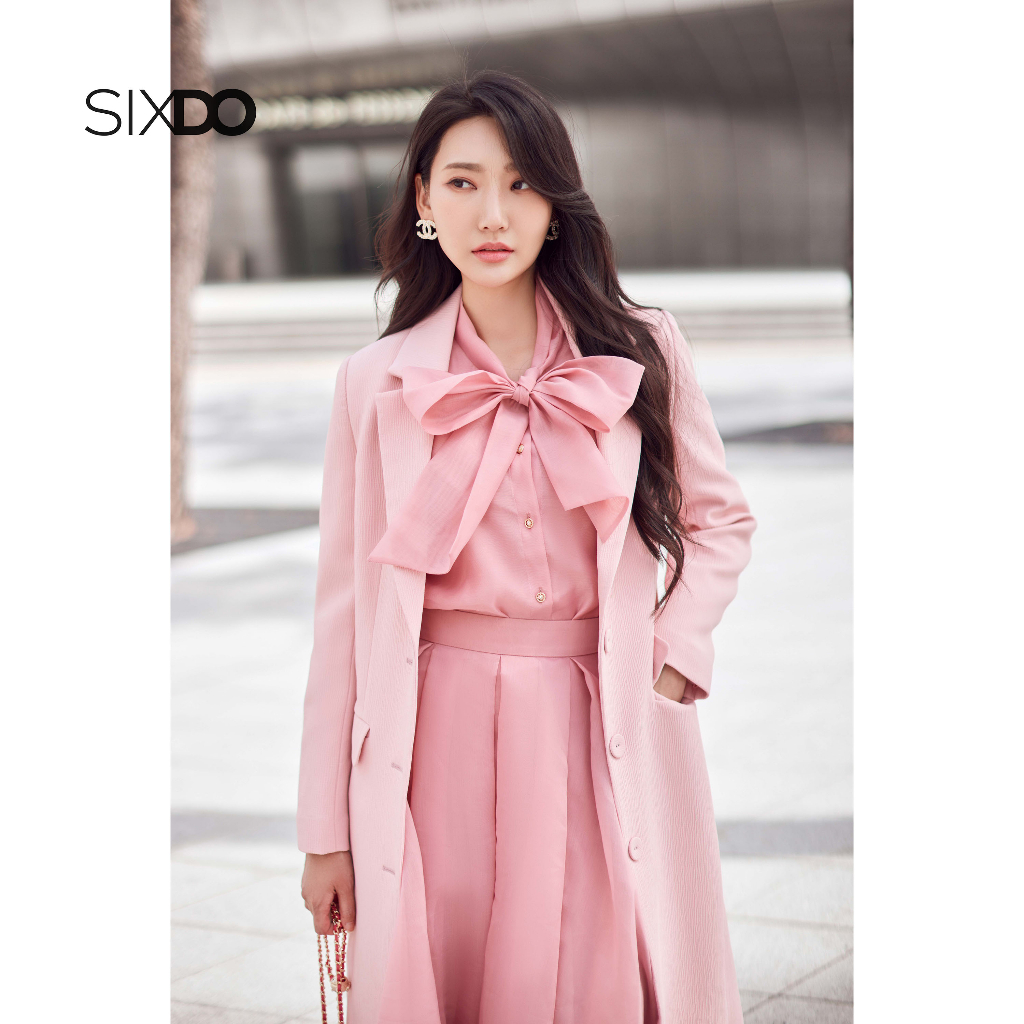 Áo khoác mangto SIXDO (Light Pink Long Woven Coat)