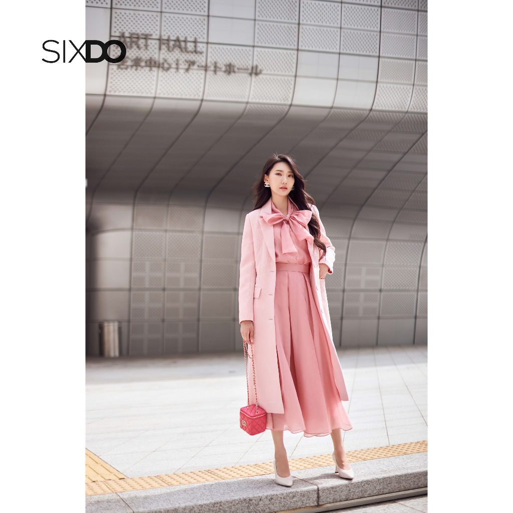 Áo khoác mangto SIXDO (Light Pink Long Woven Coat)