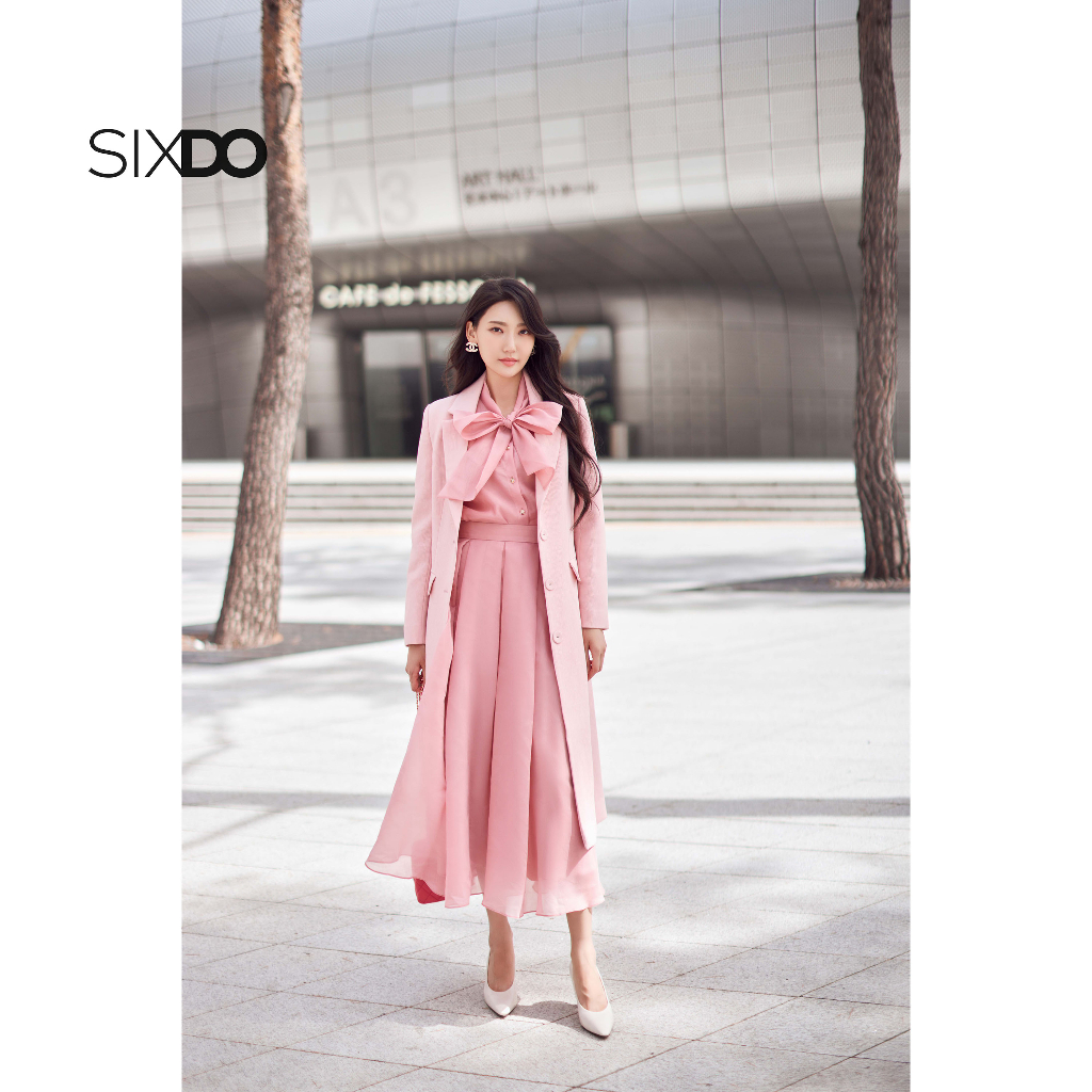 Áo khoác mangto SIXDO (Light Pink Long Woven Coat)