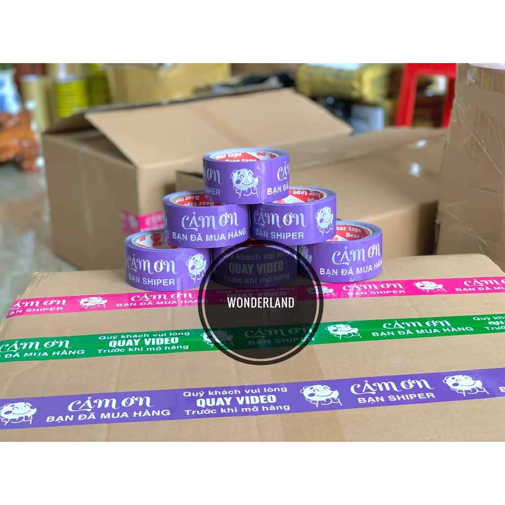 6 cuộn băng keo màu xanh lá in chữ Cảm ơn, quay video trước khi mở hàng