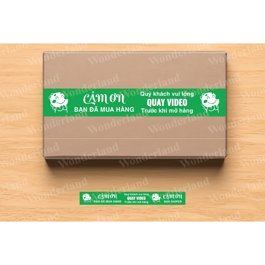 6 cuộn băng keo màu xanh lá in chữ Cảm ơn, quay video trước khi mở hàng