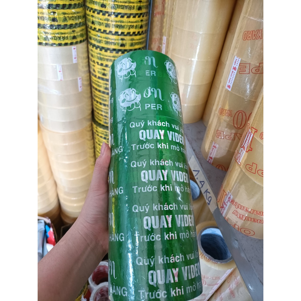 6 cuộn băng keo màu xanh lá in chữ Cảm ơn, quay video trước khi mở hàng