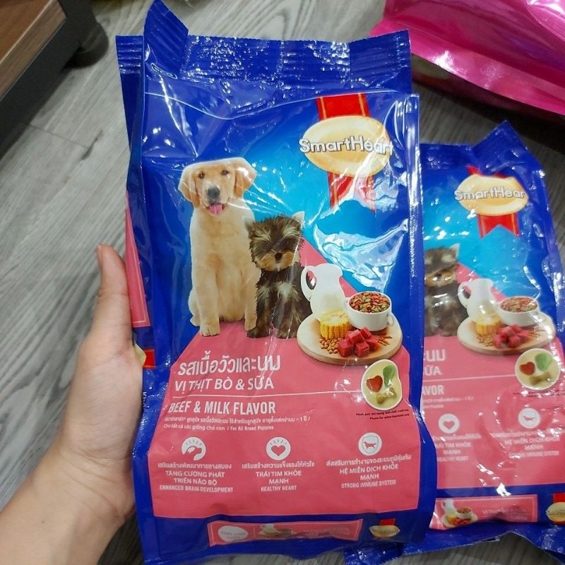 Thức ăn hạt cho chó con vị bò và sữa Smartheart Puppy- Gói 400g