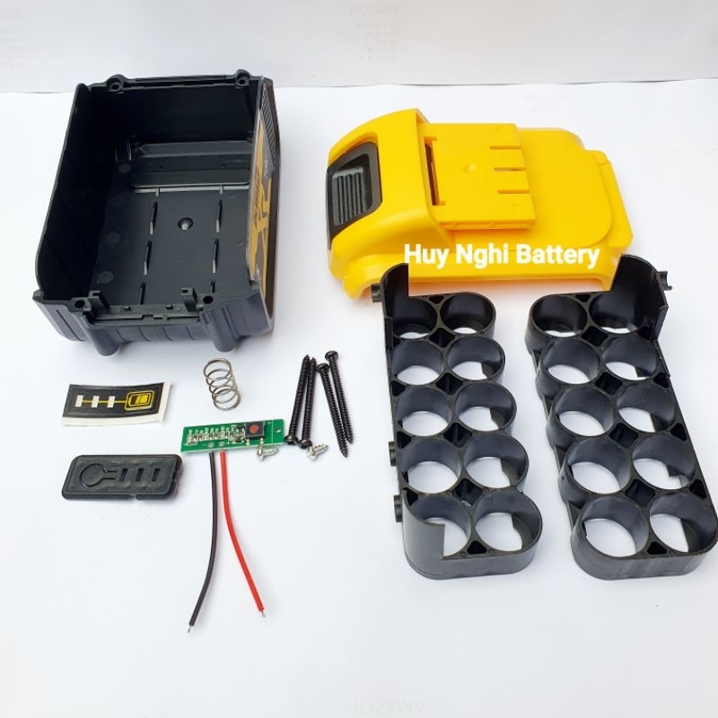 Vỏ Pin Dewalt Tàu Chân Ngắn  - Đóng Được 10 Cell 18650 - Có Led Báo Pin