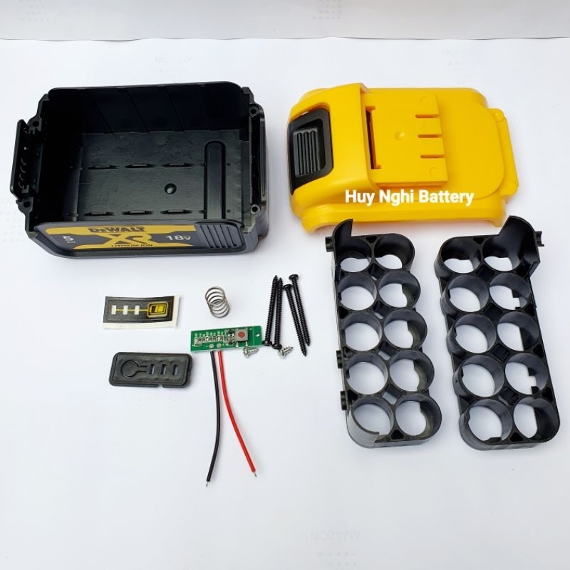 Vỏ Pin Dewalt Tàu Chân Ngắn  - Đóng Được 10 Cell 18650 - Có Led Báo Pin