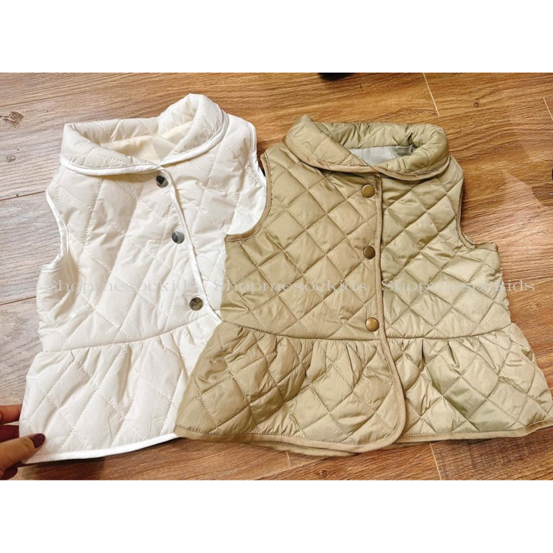 Áo khoác gile phao trần xám cổ sen cho bé gái A0106