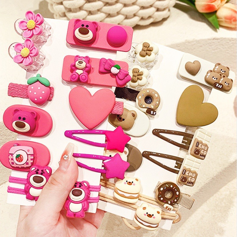 Set 12 món kẹp tóc buộc gấu dâu cùng tone màu cực xinh cho bé yêu