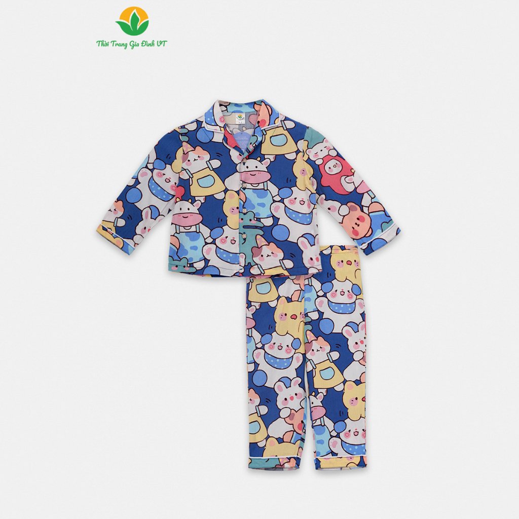 Bộ cotton trẻ em quần dài áo dài tay Pijama thời trang Việt Thắng - B70.2316