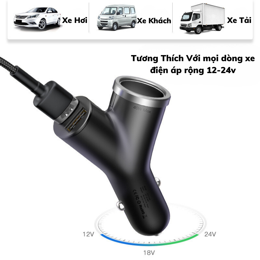 Củ Sạc Trên Ô Tô CCALL-YX 3 Trong 1 Có 2 Cổng USB Sạc Cho Điện Thoại Và 1 Cổng Tẩu 12V/24v Sạc 3 Thiết Bị Cùng Lúc- BoGi | BigBuy360 - bigbuy360.vn