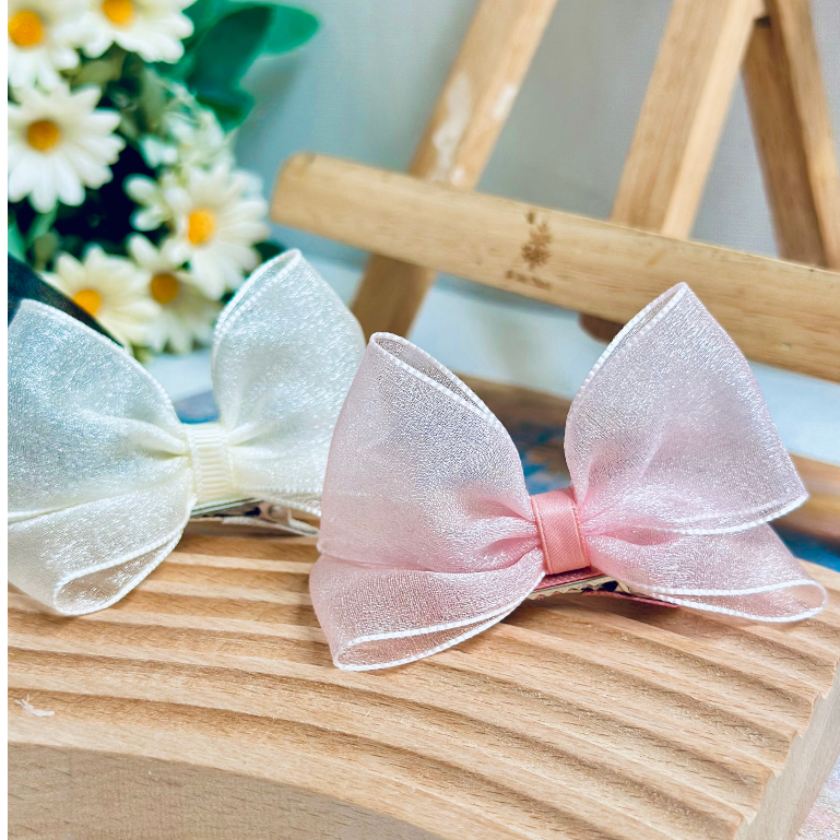 Kẹp nơ đứng xinh xắn cho bé ruy băng nhũ made by Cloudy'Mami