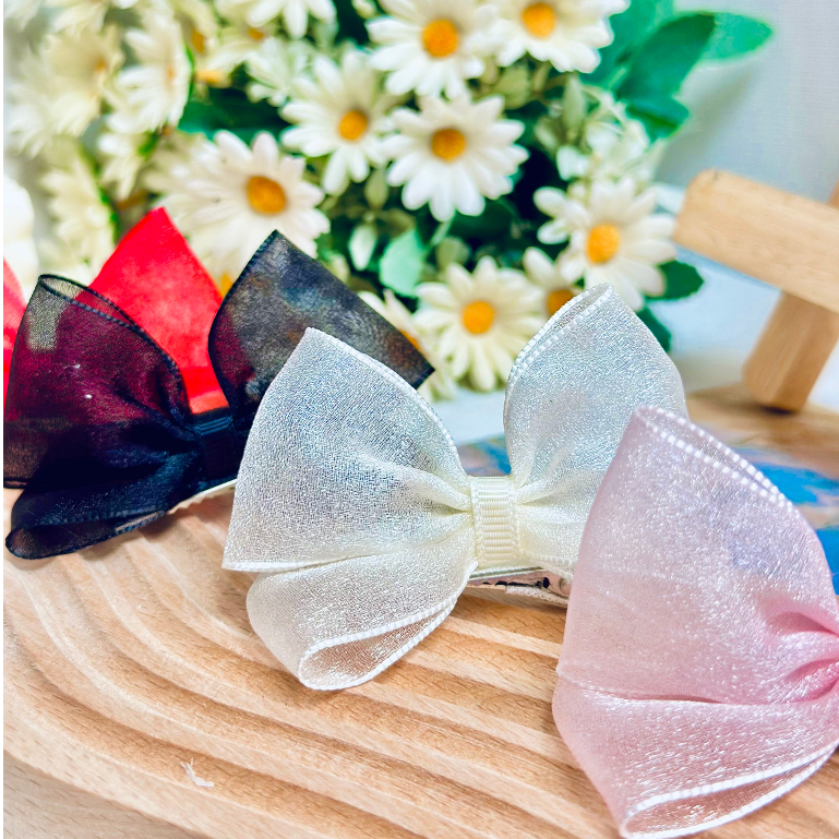 Kẹp nơ đứng xinh xắn cho bé ruy băng nhũ made by Cloudy'Mami