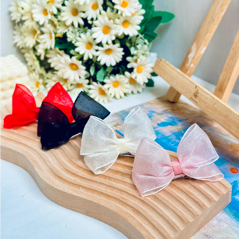 Kẹp nơ đứng xinh xắn cho bé ruy băng nhũ made by Cloudy'Mami