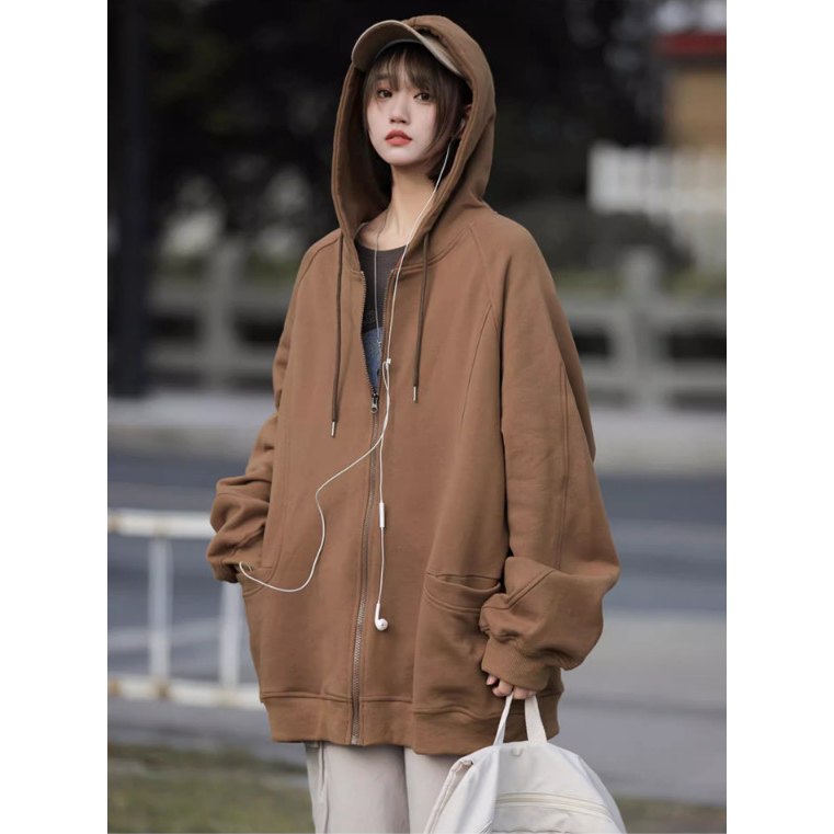 Áo Hoodie nữ zip unisex, mũ áo trùm đầu 2 lớp, thân 1 lớp BASSIC phong cách Hàn Quốc | BigBuy360 - bigbuy360.vn