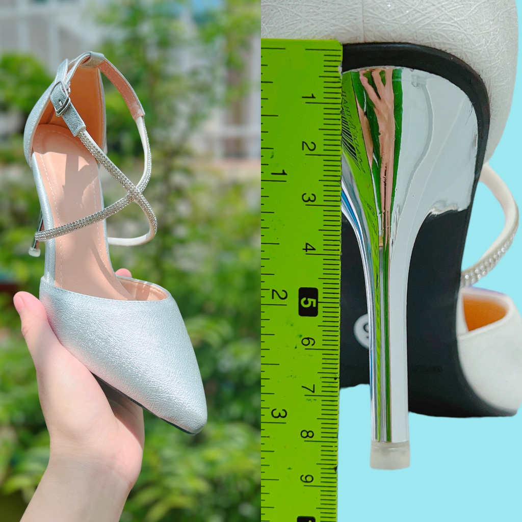 Giày nữ phối dây đá si kim tuyến cao 8cm - B83