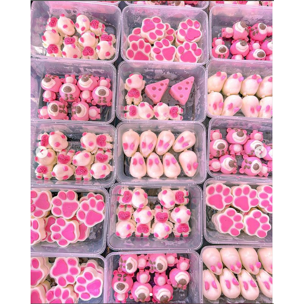 Khuôn gấu dâu khuôn silicon gấu dâu gấu lotso hồng làm thạch rau câu pudding bánh hoạt hình dễ thương