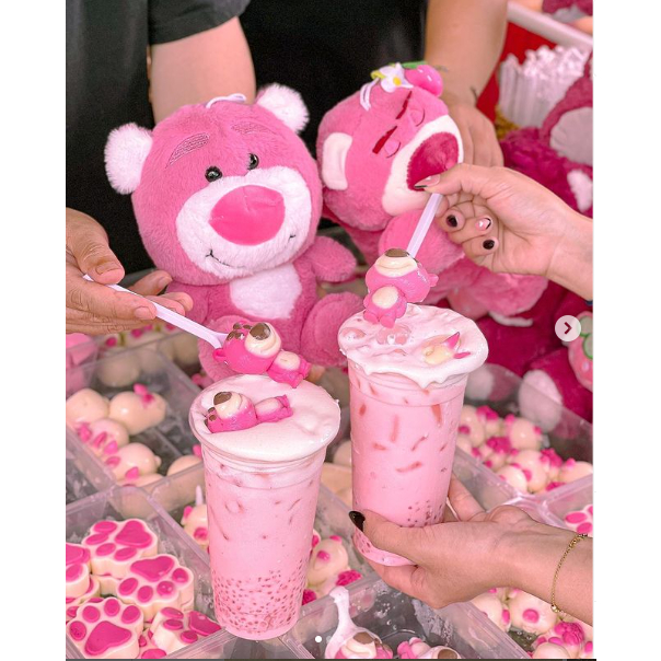 Khuôn gấu dâu khuôn silicon gấu dâu gấu lotso hồng làm thạch rau câu pudding bánh hoạt hình dễ thương