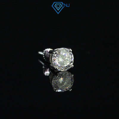 Bông tai nam Moissanite nam 6mm xi bạch kim kèm thẻ tra cứu đá, 161 giác cắt tròn lấp lánh BTAM0005 - Trang Sức TNJ
