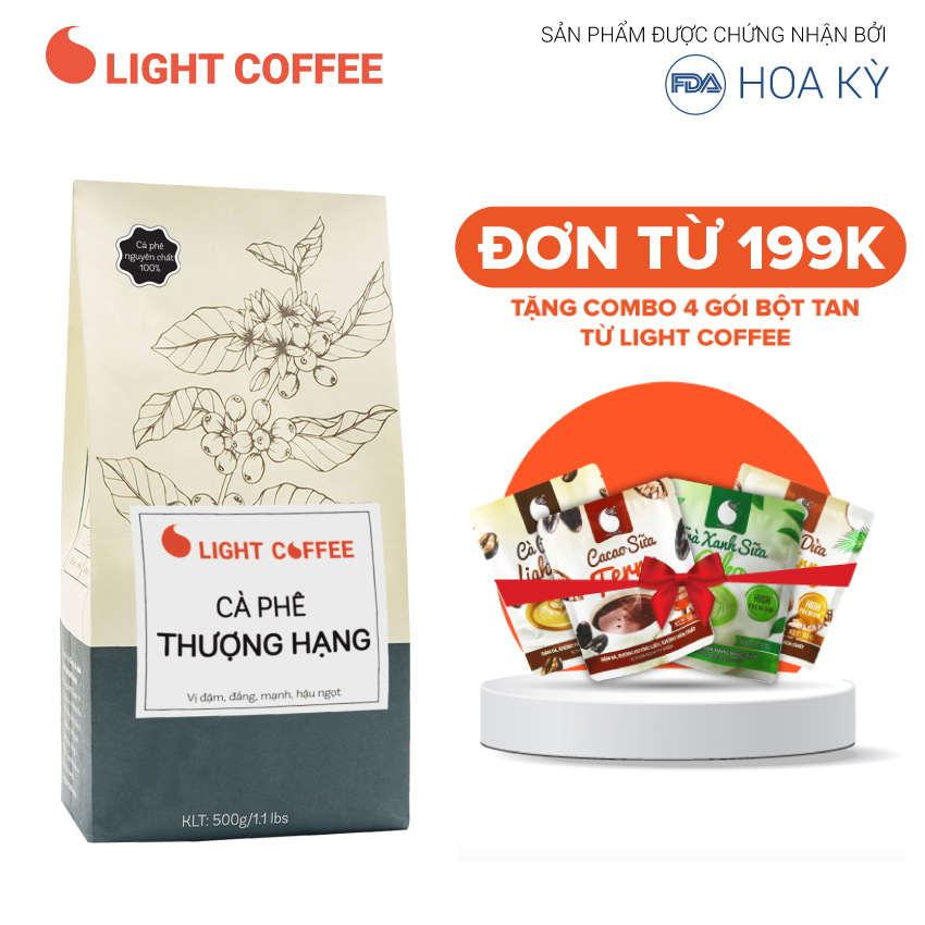 Cafe Thượng hạng Light Coffee gu đậm, đắng mạnh, hậu ngọt - Gói 500g