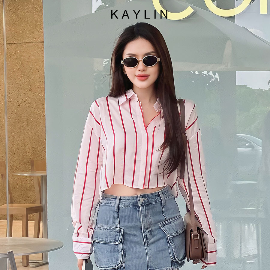 Áo sơ mi KAYLIN freesize form croptop kẻ sọc phong cách Hàn Quốc trẻ trung mát mẻ N2104