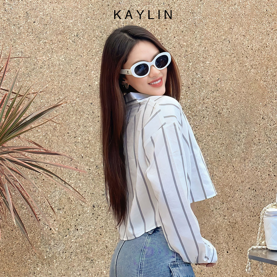 Áo sơ mi KAYLIN freesize form croptop kẻ sọc phong cách Hàn Quốc trẻ trung mát mẻ N2104