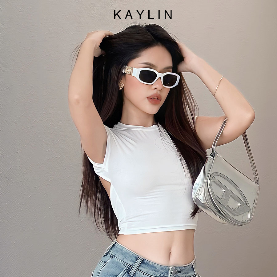 Áo thun croptop hở lưng form ôm màu trơn chất thun co giản phong cách mát mẻ sexy gợi cảm KAYLIN - N2106