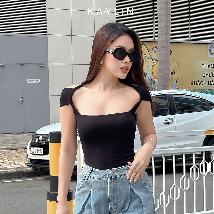 Áo thun KAYLIN hai dây KAYLIN trễ vai hở lưng form ôm chất vải co giản phong cách mát mẻ sexy gợi cảm N2109