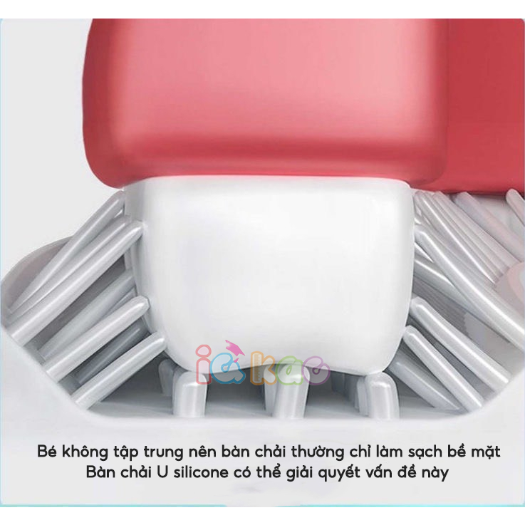Bàn chải đánh răng U silicone mềm mại sạch sâu bên trong, thiết kế tay cầm tiện lợi cho bé 2-6 tuổi IQ Kao