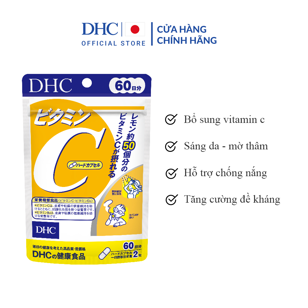 Viên uống bổ sung vitamin C DHC Nhật Bản hỗ trợ sáng da, mờ thâm, tăng cường đề kháng gói 120 viên (60 ngày)