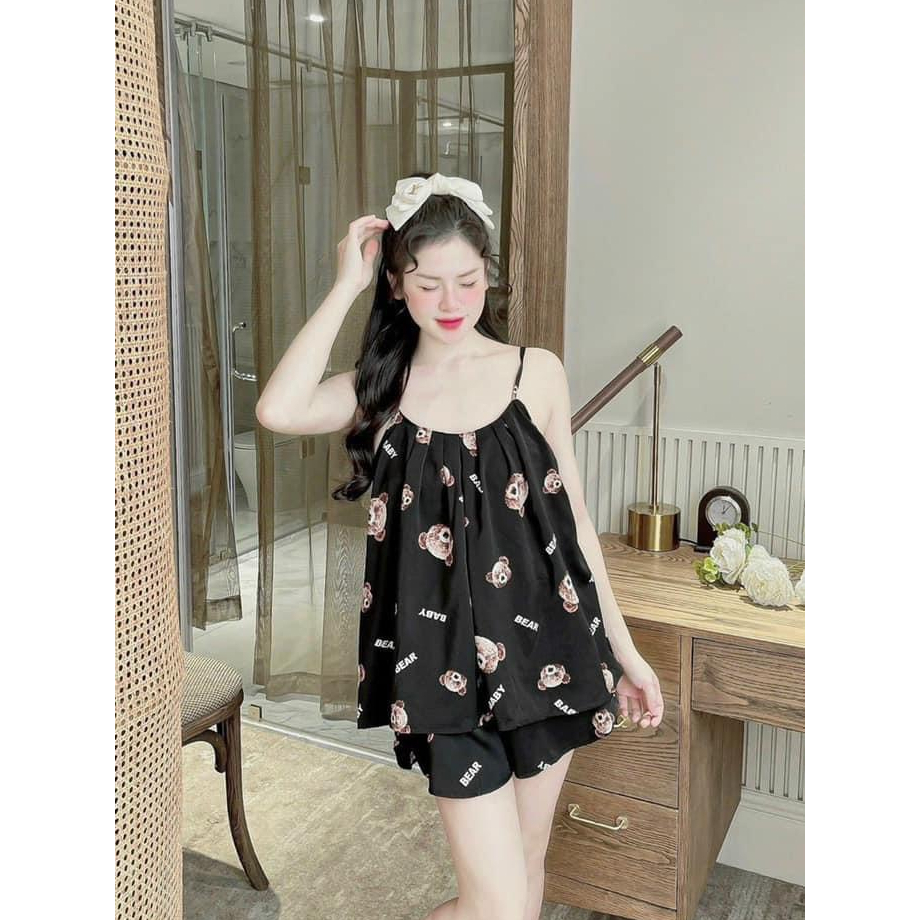 Bộ đồ ngủ 2 dây lụa mango, pyjama nữ viền ren sexy dễ thương mặc nhà Freesize 35-58kg - COMEL