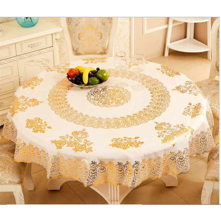 Khăn Trải Bàn Tròn Nhũ Vàng 1m5 Chống Thấm Bẩn Sang Trọng