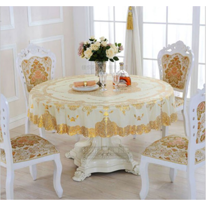 Khăn Trải Bàn Tròn Nhũ Vàng 1m5 Chống Thấm Bẩn Sang Trọng