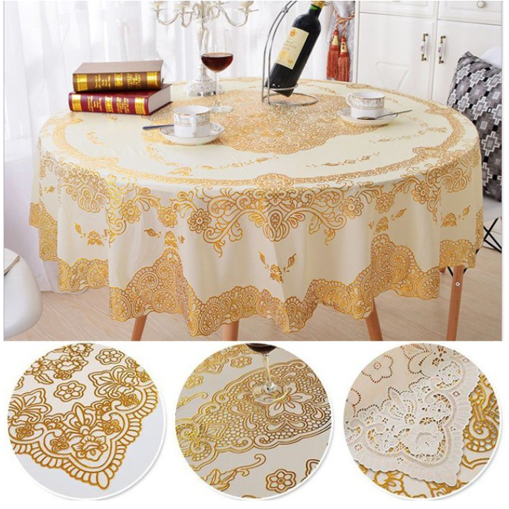 Khăn Trải Bàn Tròn Nhũ Vàng 1m5 Chống Thấm Bẩn Sang Trọng