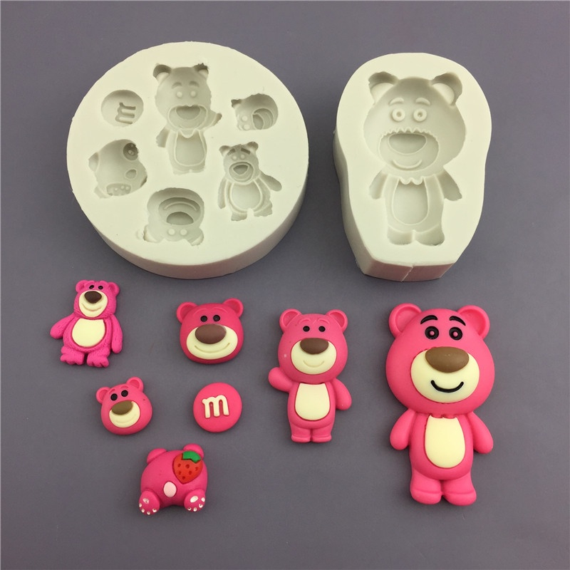 Khuôn gấu dâu khuôn silicon gấu dâu gấu lotso hồng làm thạch rau câu pudding bánh hoạt hình dễ thương