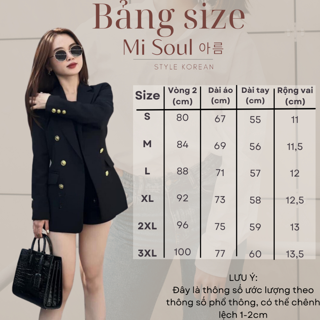 Áo Vest Nữ Chất Chéo Ý Cao Cấp Đệm Vai BigSize MiSoul, Áo Blazer Nữ Khoác Ngoài 2 Lớp Dài Tay BigSize MiSoul 216 | BigBuy360 - bigbuy360.vn