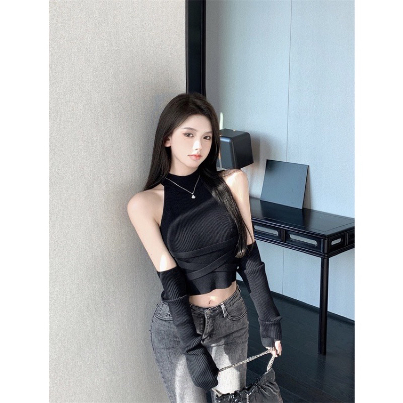 Áo dệt kim mongtoghi không tay+ kèm bao tay nữ