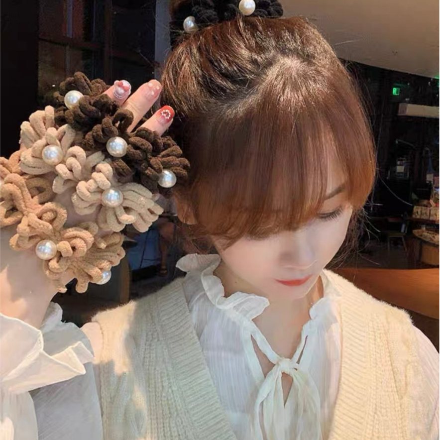 Dây Cột Tóc Bông Xù Đính Hạt Xinh Yêu Cho Nữ