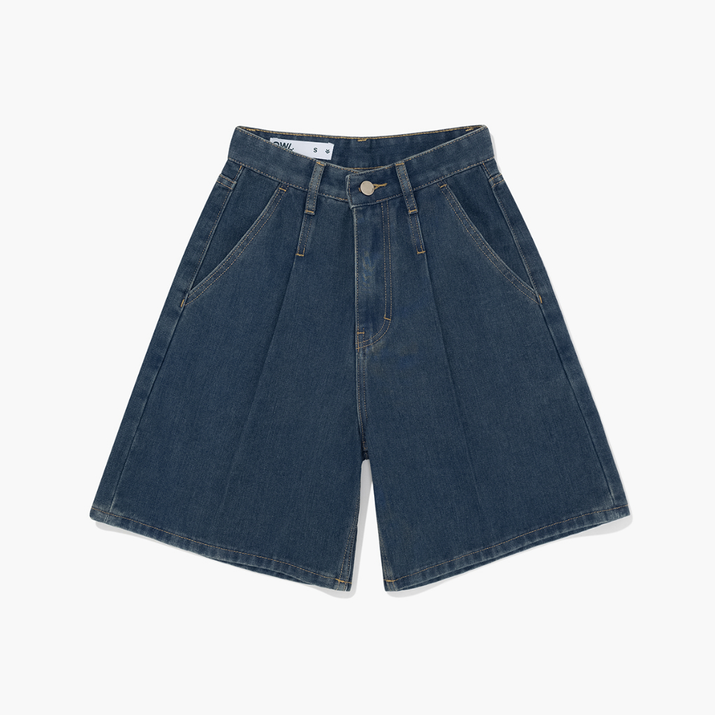 Quần short nữ xếp li Owlbrand Pleated/Xanh dậm