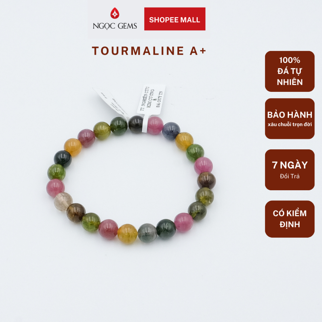 Vòng tay đá Tourmaline A+ đa sắc, tự nhiên - không kén mệnh - phong thủy, may mắn - Ngọc Gems