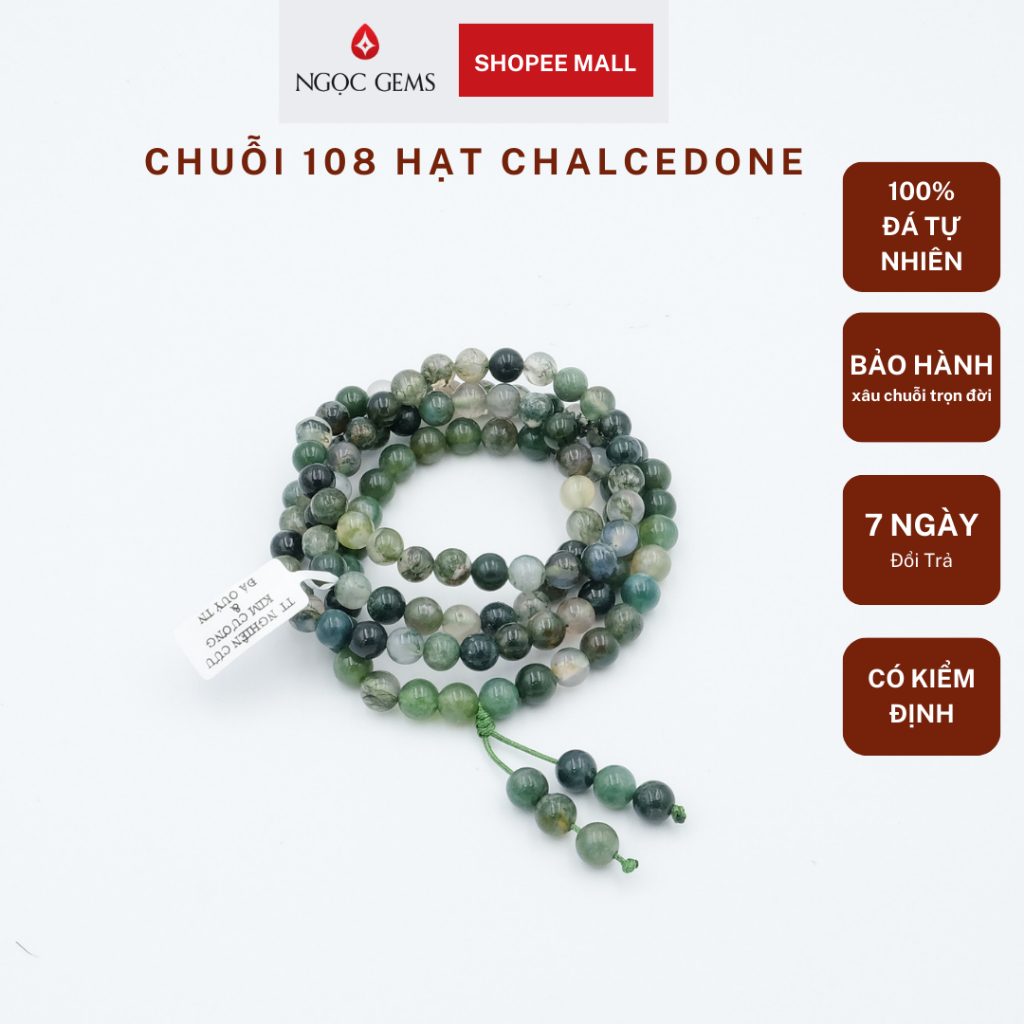 Chuỗi vòng đá 108 hạt Chalcedony - phù hợp cho người mệnh hỏa, mộc - Ngọc Gems