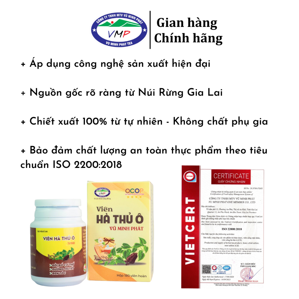 Viên Hà Thủ Ô VMP - Giảm rụng tóc - Đen tóc - Dưỡng huyết - Chống bạc tóc sớm