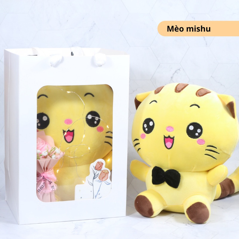 Sét quà Tặng Hoa và Gấu bông kèm đèn nháy