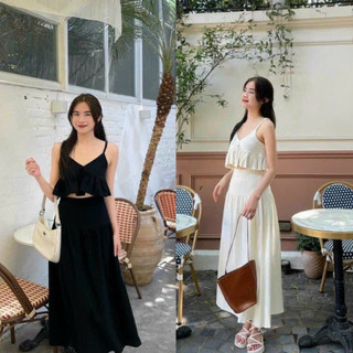 XẢ HÀNG Sét bộ áo 2 dây peplum mix chân váy xoè dáng dài sang chảnh ht0144