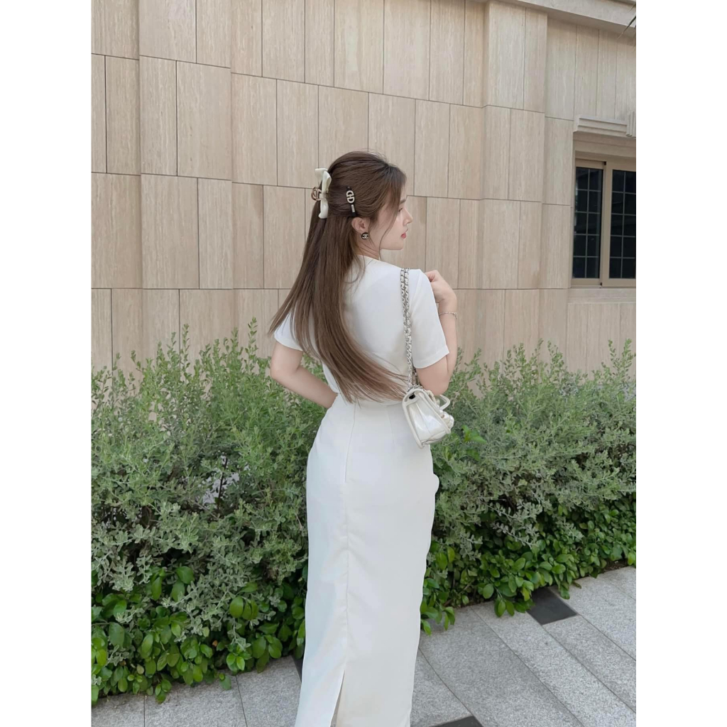 Set chân váy dài xẻ nhún hông áo basic siêu tôn dán CHIBEST  HSC88