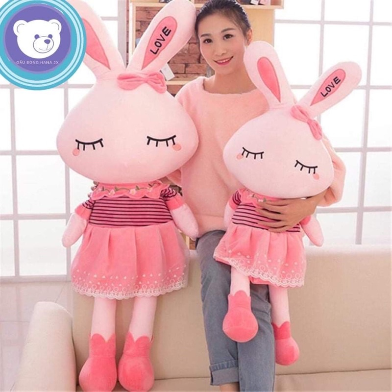 Gấu Bông Thỏ Love Hồng Váy Ren Dễ Thương Cho Bé