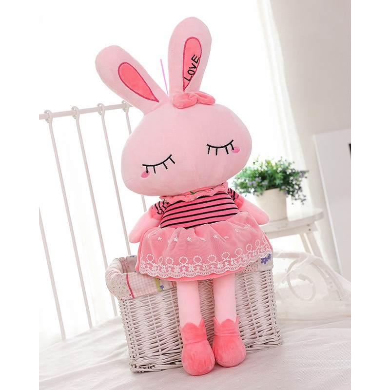 Gấu Bông Thỏ Love Hồng Váy Ren Dễ Thương Cho Bé