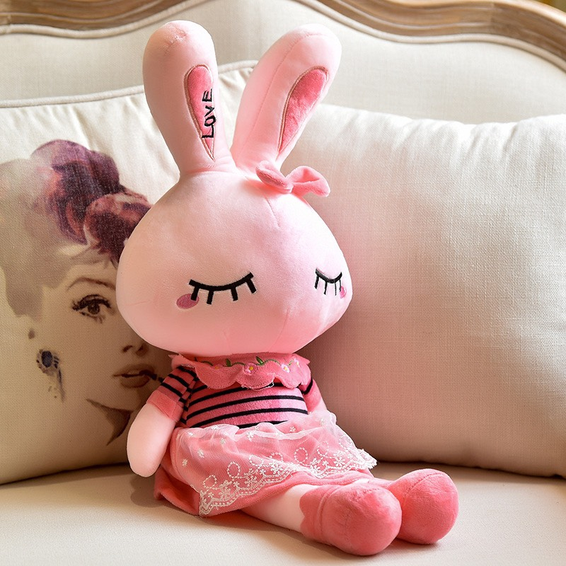 Gấu Bông Thỏ Love Hồng Váy Ren Dễ Thương Cho Bé