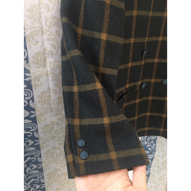 Áo Vest dạ không cổ hoạ tết caro màu xanh lá cây size tag 11